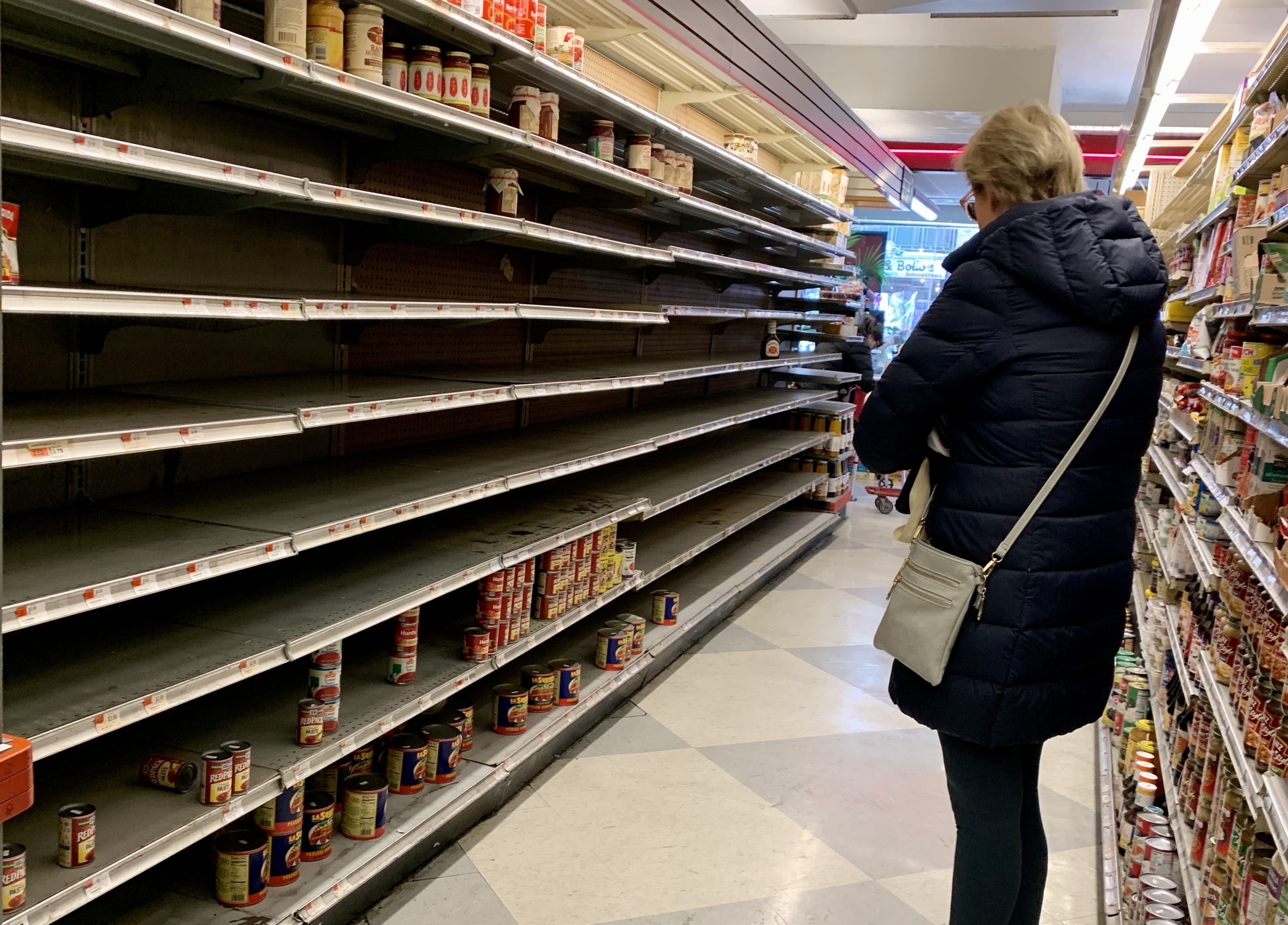 Empty shelves in a grocery store in the Upper East Side of Manhattan on March 16th, 2020.