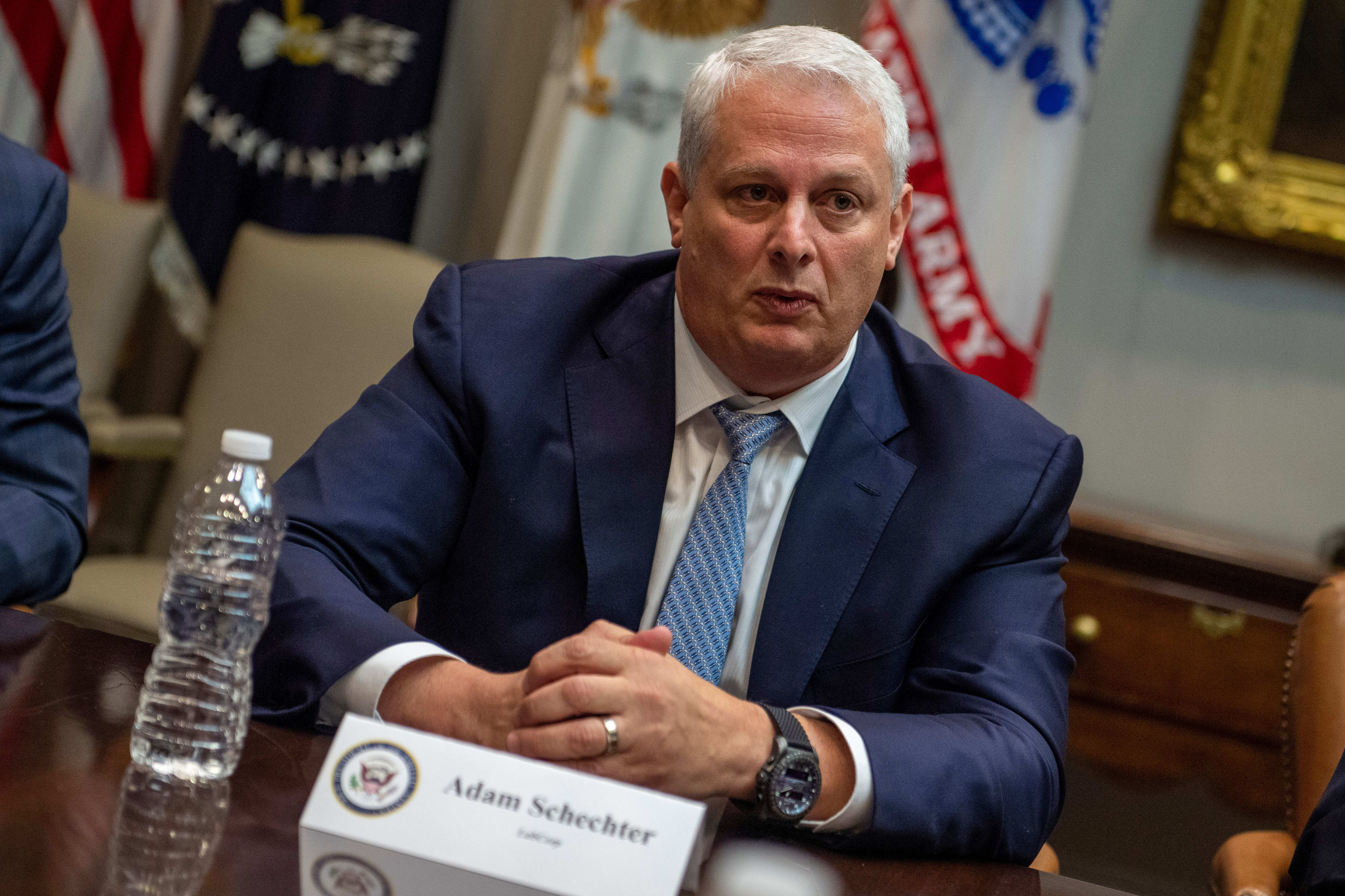 Labcorp CEO Adam Schechter talks as commercial lab executives and government Health officials meet with Vice President Mike Pence on the Coronavirus crisis at the White House on March 4, 2020 in Washington,DC.