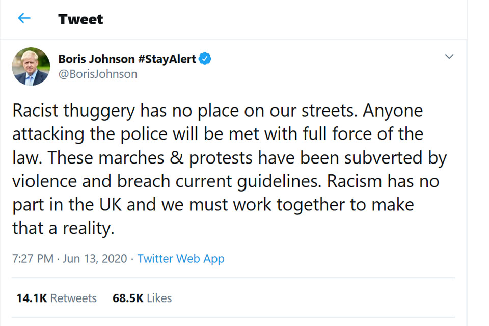 The Prime Minister has made his condemnation of the violence