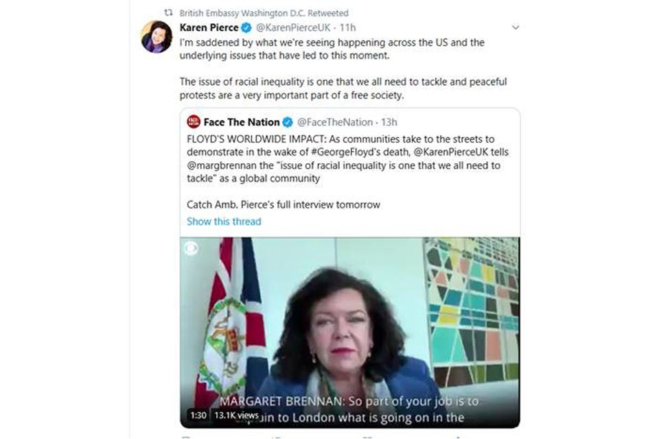 A tweet from our Ambassador to the US 
