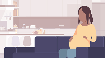 Illustration of a pregnant woman sitting on a couch holding her belly. Illustration of a pregnant woman sitting on a couch holding her belly.