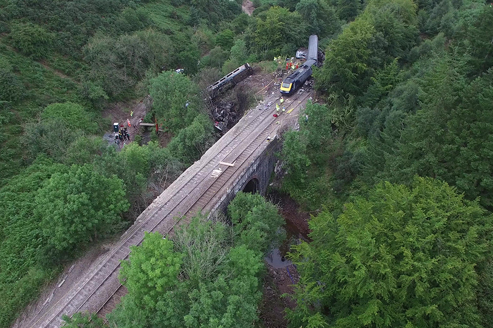 Aerial photograph of derailment site
