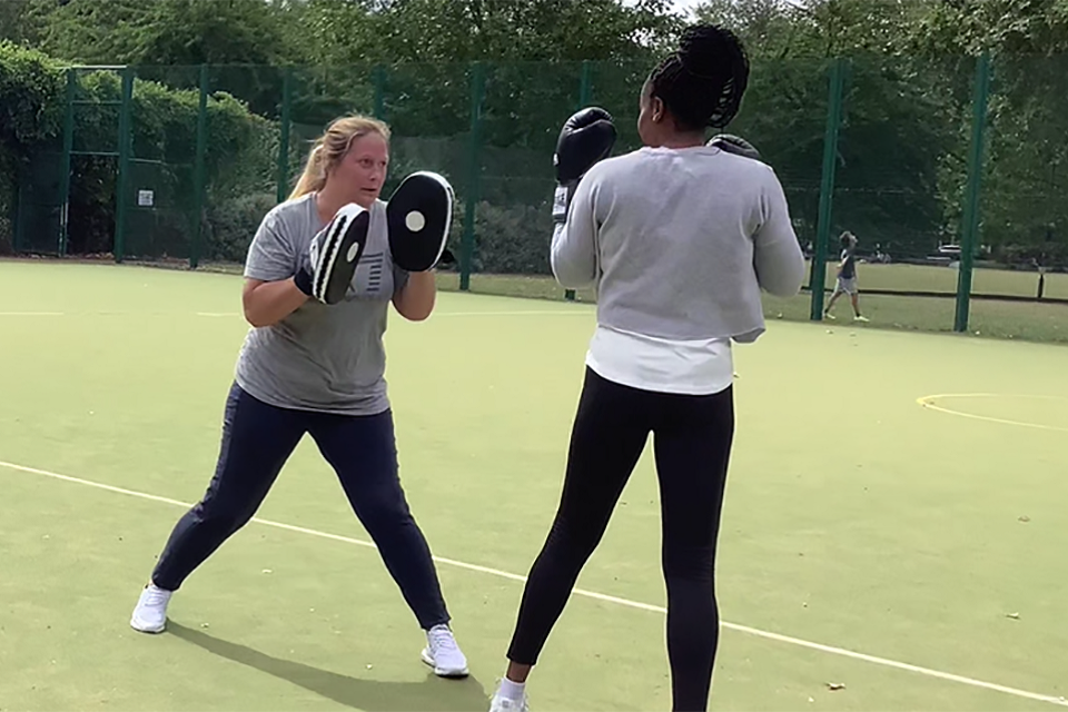 Shellie, a Stoll resident, practising her boxing.